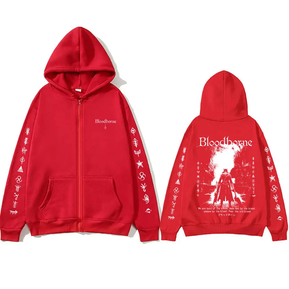 Game Bloodborne Fear The Old Blood Zipper Hoodie Horror Hunter Zip Up Jacke Herren Damen Casual Vintage Cosplay Zip Up Sweatshirt – Detail 5
