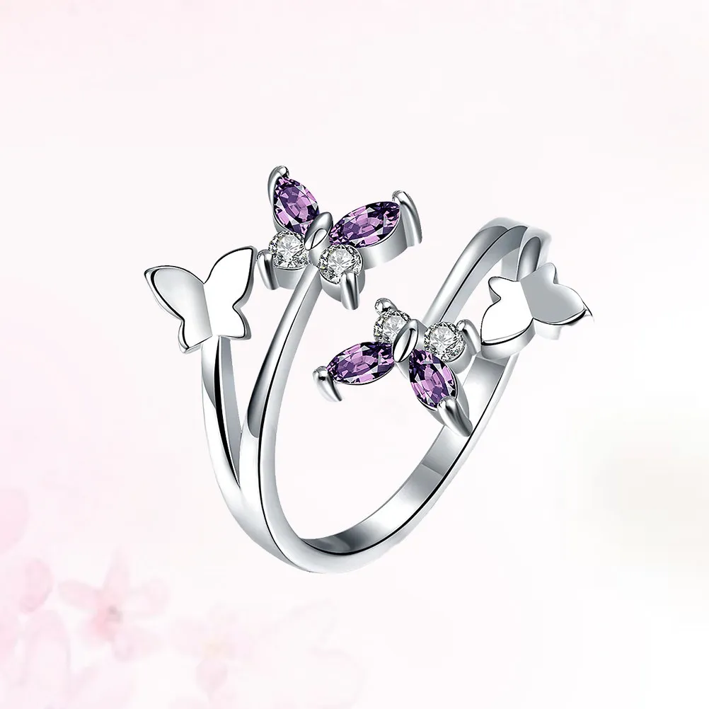 Butterfly Open Ring 18K Gold Adjustable Ring Crystal Zircon Accented Forked Ends Ideal for Casual Outfits Party Wedding Promise