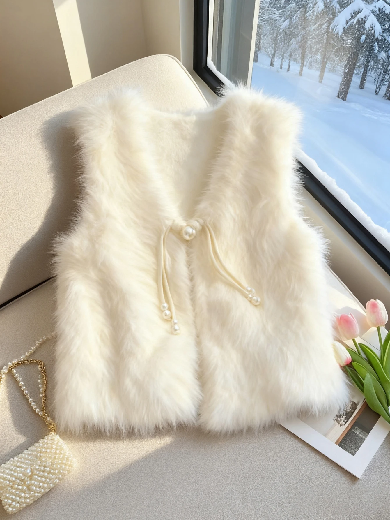 

Knitted Vest, Furry Style, Soft and Comfortable, Lace-Up, Versatile, Easy to Wear, Cardigan, Elegant and Fashionable