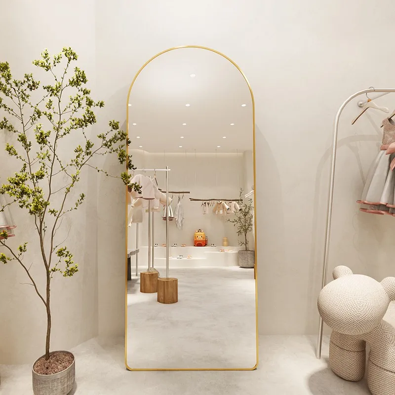 Arched Full Length Floor Mirror Gold Metal Frame HD Explosion-proof Dressing Mirror
