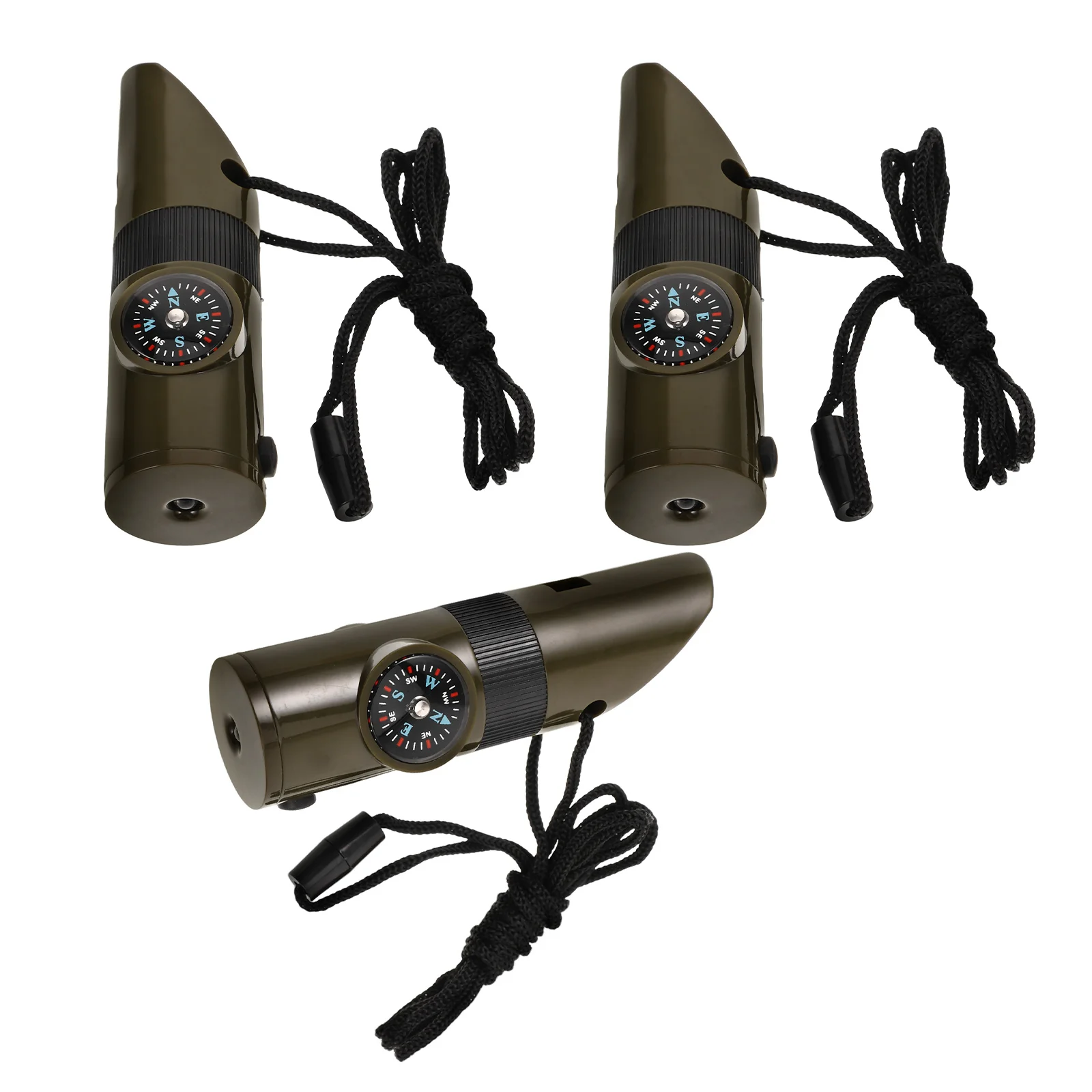 3 قطعة صافرة الطوارئ متعددة الوظائف في الهواء الطلق مع البوصلة مصباح يدوي مكافحة خسر الحبل للتخييم التنزه
