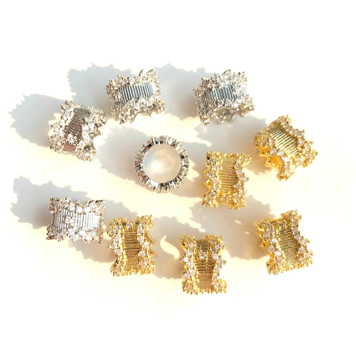 10pcs Zirconia Pave 10mm Wheel Spacers Big Hole Rondelle Beads for Women Bracelet Necklace Earring Jewelry Making Wholesale