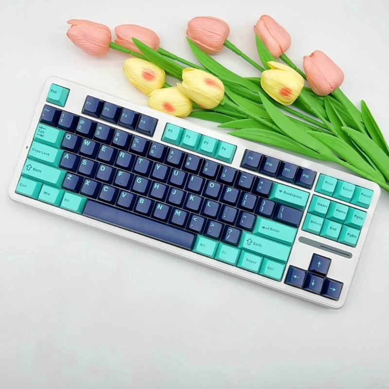 121PCS Keycaps Two-color Blue Black CherryProfile Keycap For 61 64 68 84 96 980 Mechanical Keyboard Keycaps Thick PBT H8WD