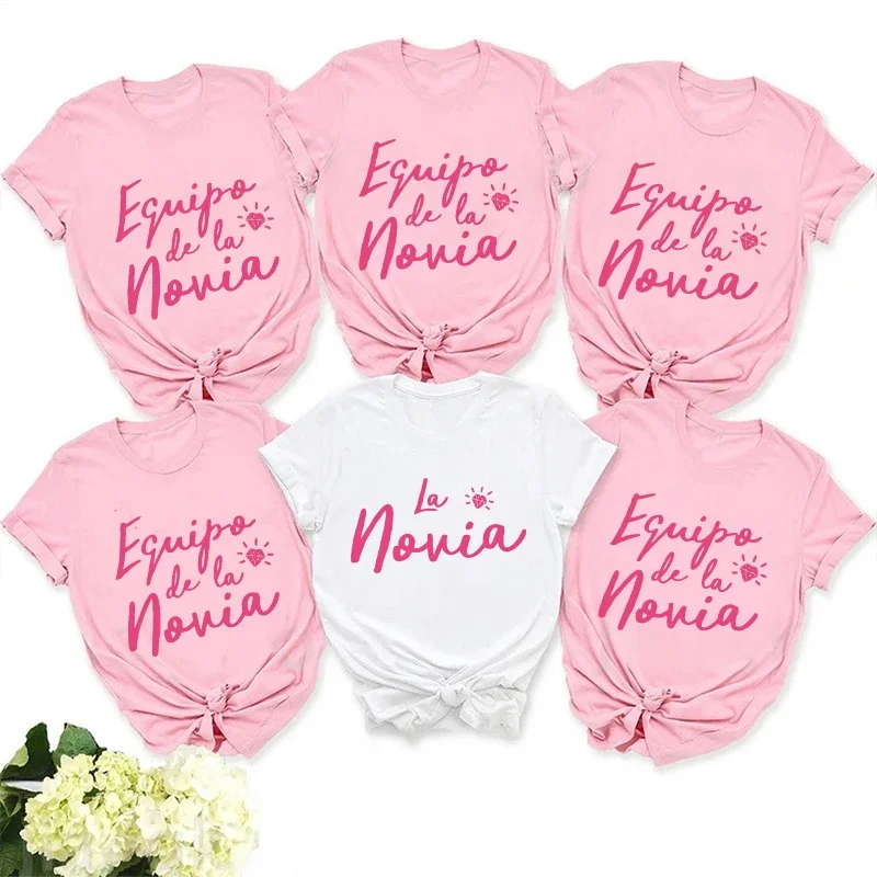 

Футболка для девочек Team Bride Squad, рубашка для девичника, испанская свадебная рубашка для одного прощания, женские топы с короткими рукавами