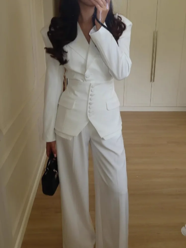 Women Casual Single Breasted Waistband Blazer Set Full Sleeve Lapel V-neck Waist Cinching Coat Suit 2026 Lady Spring Autumn Wear