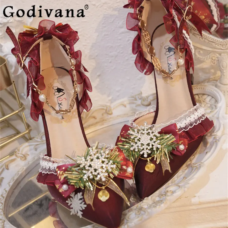 

Original Lolita Christmas Shoes for Women Bridal Pointed Toe Ballet Official Matching Lo Shoes Female Elegant Fairy Shoes