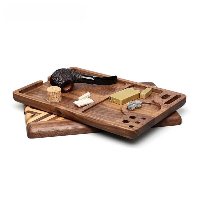 

Поднос для хранения трубок и табака из орехового дерева ручной работы, подставка для трубок из натурального дерева, чехол на молнии для трубок.