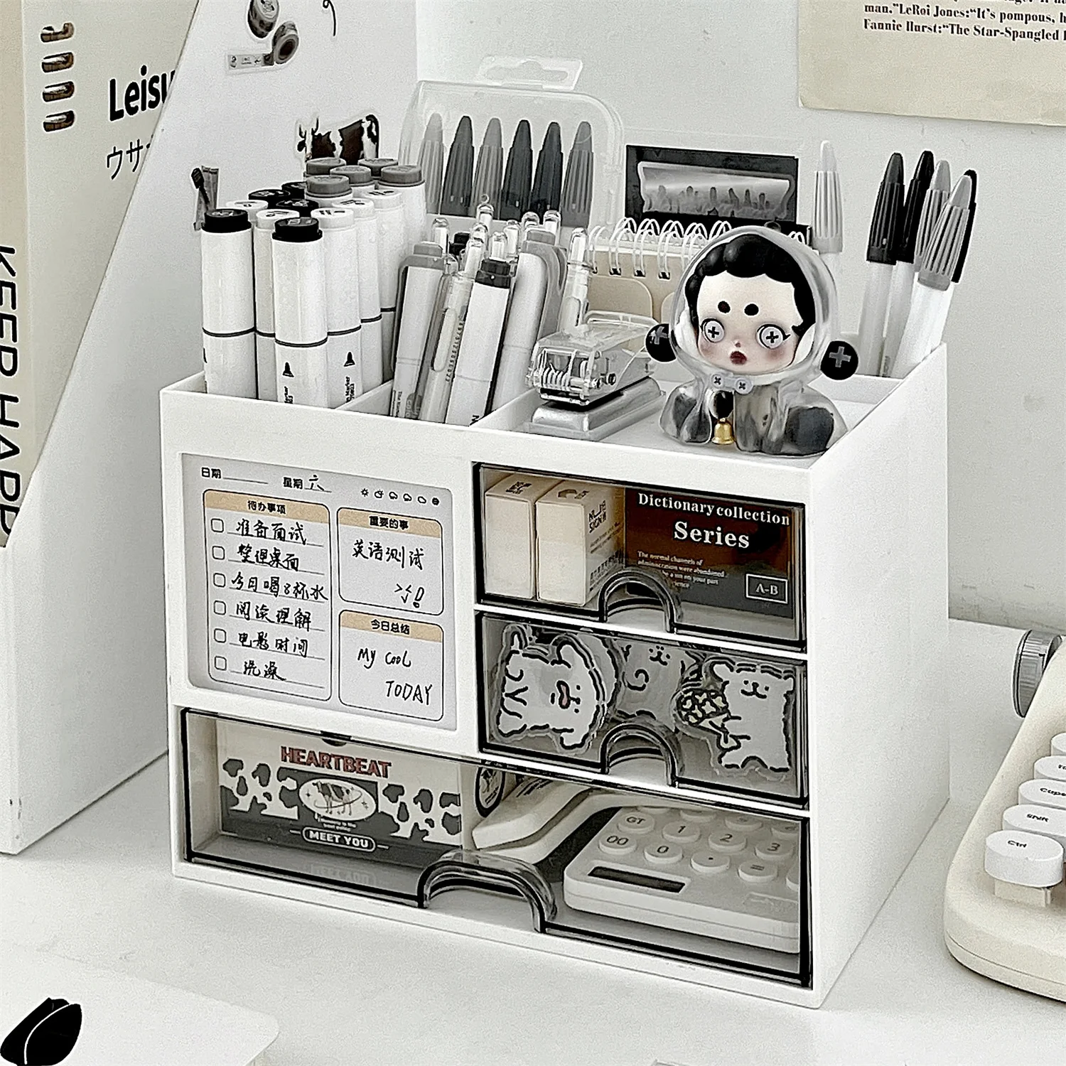 Acrylic Desktop Pen Holder Drawer Style Student Check-In Office Stationery Organizer Sorting Desk Accessory