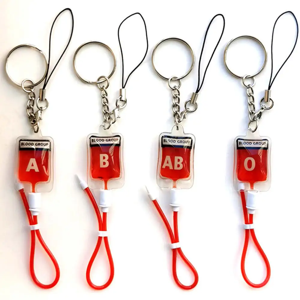 Car Keychain Plasma Blood Bag Keyring Charm Bag Mobile Phone Pendant  A B O AB Type PVC DIY Halloween Gift Festival Decoration