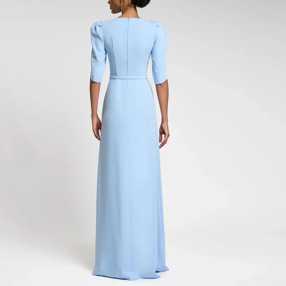 Maßgeschneiderte elegante gerade Abendkleider mit halbem Ärmel-Kristallgürtel, langes formelles Hochzeitsgastkleid, bodenlang