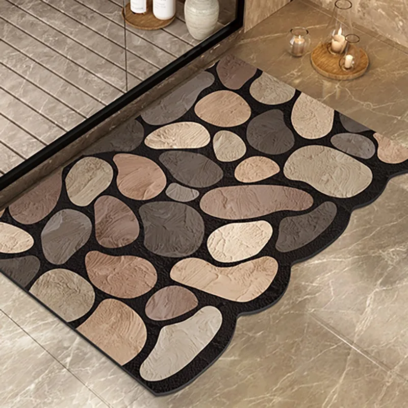 

Imitation Cobblestone Texture Color Bathroom Carpet Water-absorbent Diatom Mud Rugs Non-slip Quick-drying Floor Mat for Toilet