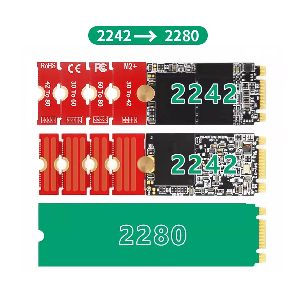 TISHRIC M2 2230 2242 2260 2280 SSD-Erweiterungsplatinen-Adapter M.2 NGFF NVME Länge verlängern Adapter Halterung Karte 5 einstellbare Längen – Detail 8