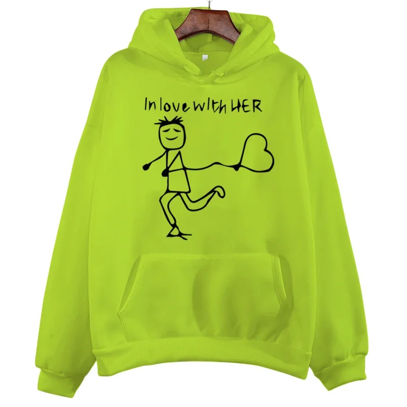 Couple Hoodie in Love with Him or Her Line Love Heart Human Hoodie for Men Women Autumn Winter Casual Oversize Couple Love Hoody