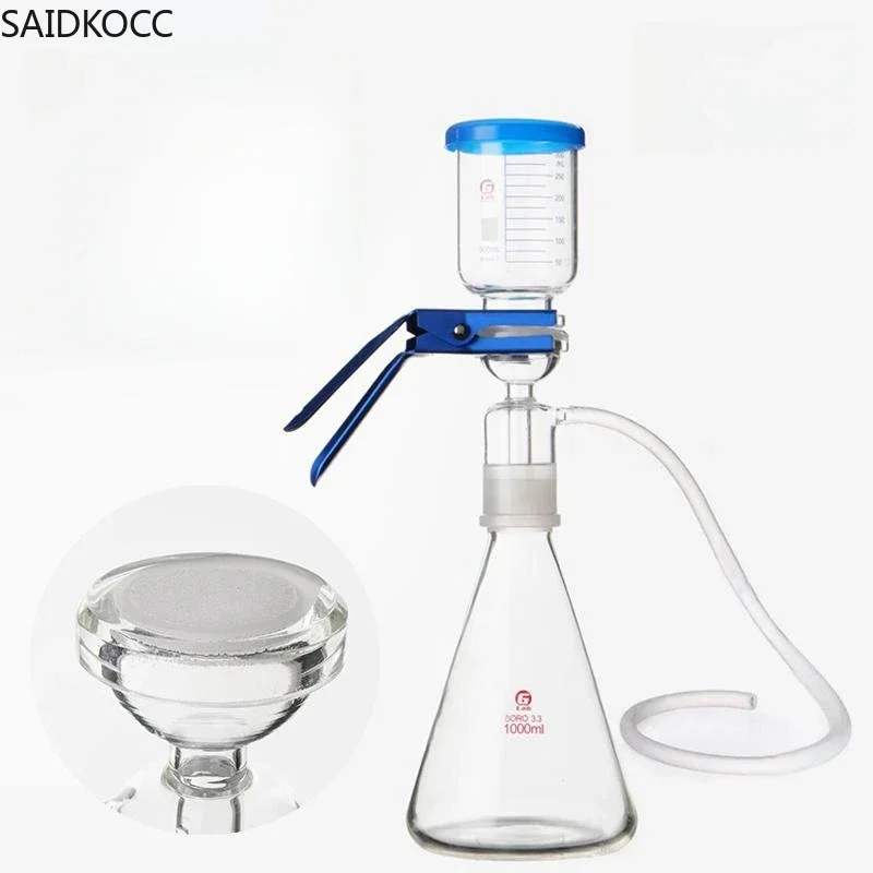 Solvent Filtration Apparatus Set 1000 mL Glass Sand Core Vacuum Filter Unit Device With Filter Cup 300mL & Receive Flask 1000 ML