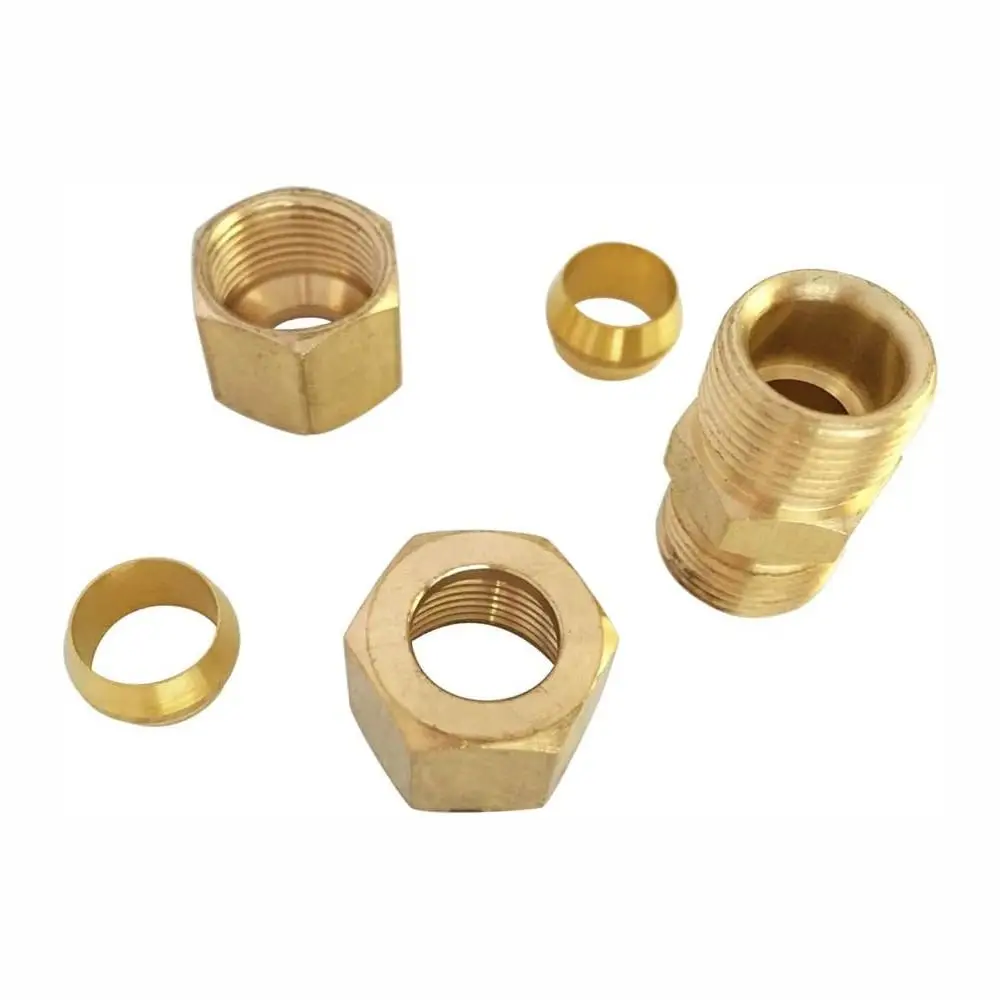 1/5Pcs Gold Brass Compression Tube Fitting Useful 1/4\