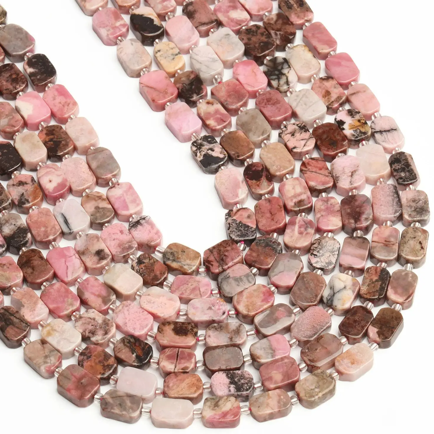 8x12mm Natural Rounded Rectangle Shape Rhodonite Stone Bead For Jewelry Making DIY Bracelets Necklace Accessories 7.5/15 inch