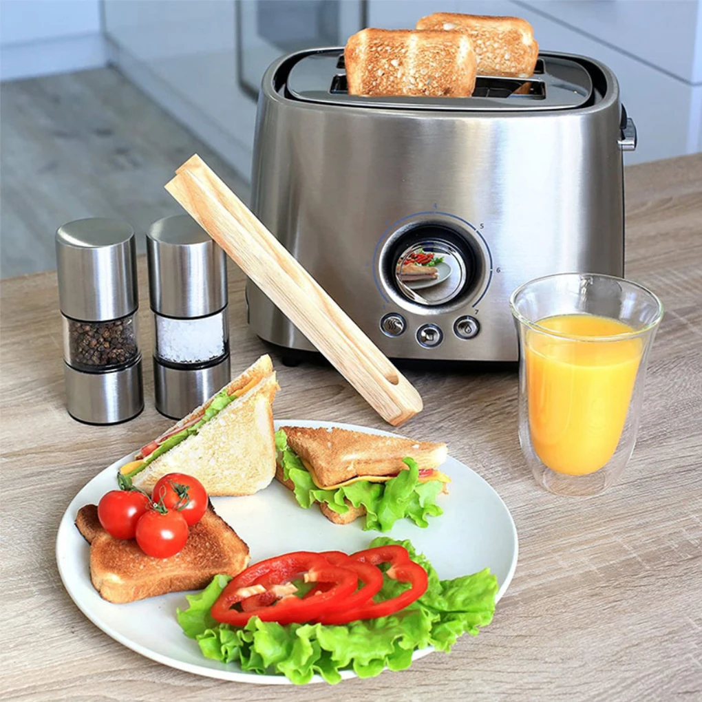 ไม้ไผ่เครื่องปิ้งขนมปังแหนบแม่เหล็กรอบการออกแบบหัว Reusable ทำความสะอาดง่ายเครื่องมือทำครัวข...