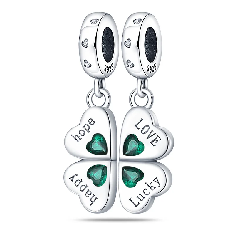 Original 925 Sterling Silber Charm Perlen Grünes Klee Baumeln Anhänger Fit S925 Armband DIY Frauen Schmuck