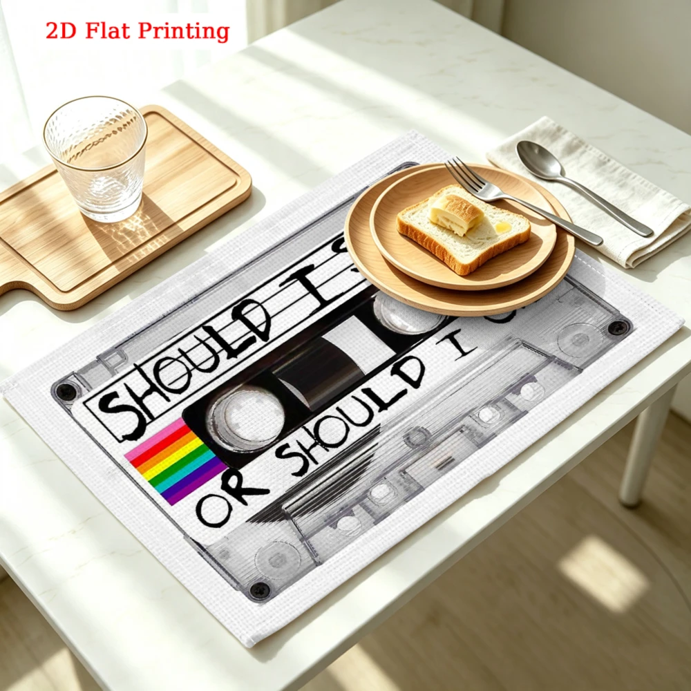 2Pcs Retro Cassette Tape Placemat White Should I Or Should I Rainbow Non Slip Heat Resistant 30X40Cm