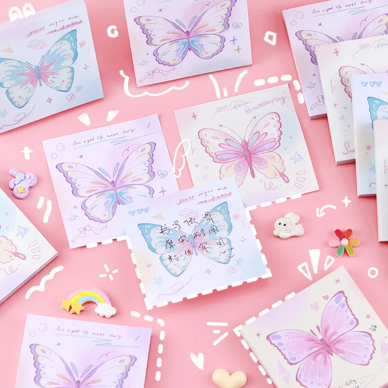 1Pcs 80sheet/pack Gradual Change Butterfly Sticky Note Book Korean Simple Note Book Sticker Back-to-school Essentials Office