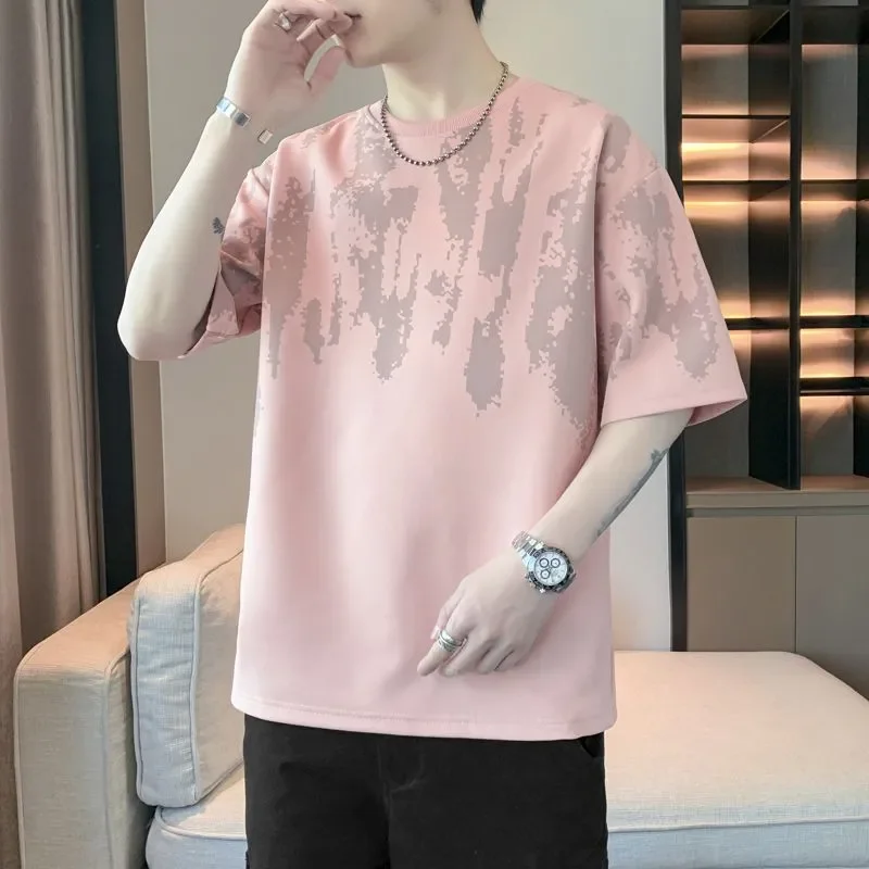 Men's Casual Round Neck Short Sleeve T-Shirt With Abstract Print Breathable Daily Wear Summer