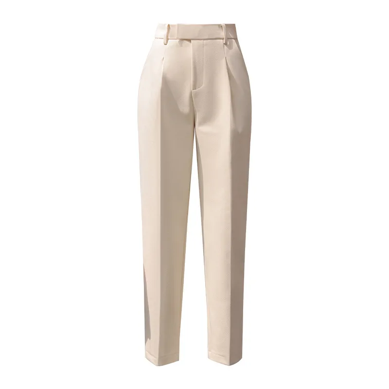 Pantalon beige taille haute pour femme, pantalon d'été slim, pantalon droit, pantalon amincissant, pantalon Laguna longueur rinçage, petit professionnel imbibé