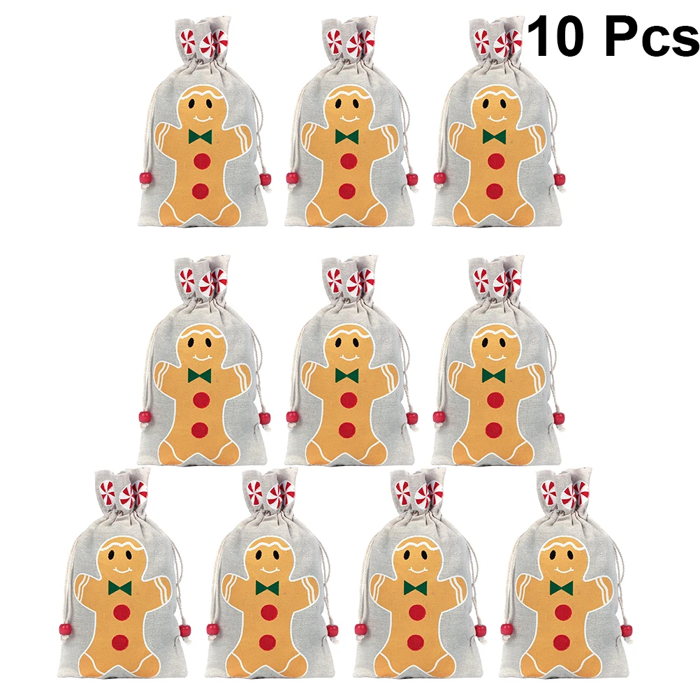 

10Pcs Colorful Christmas Candy Bags Drawstring Gift Pouches for Children Snacks and Treats for Holidays