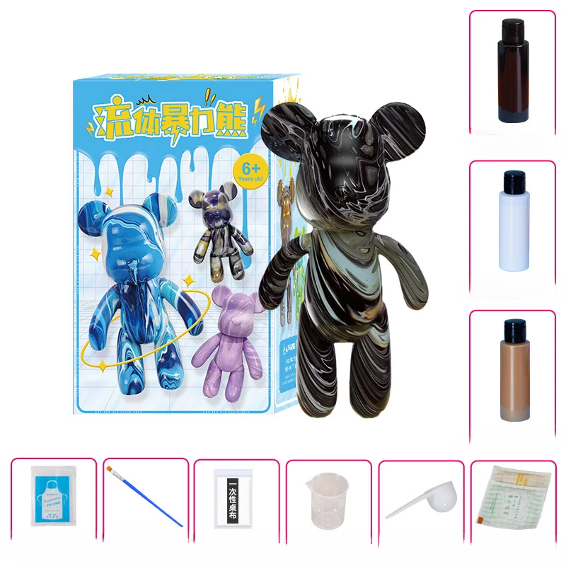 DIY White Embryo Graffiti Material Tool Kit, 23CM Violent Fluid Bear Set, Children Handmade Craft & Creative Home Decoration