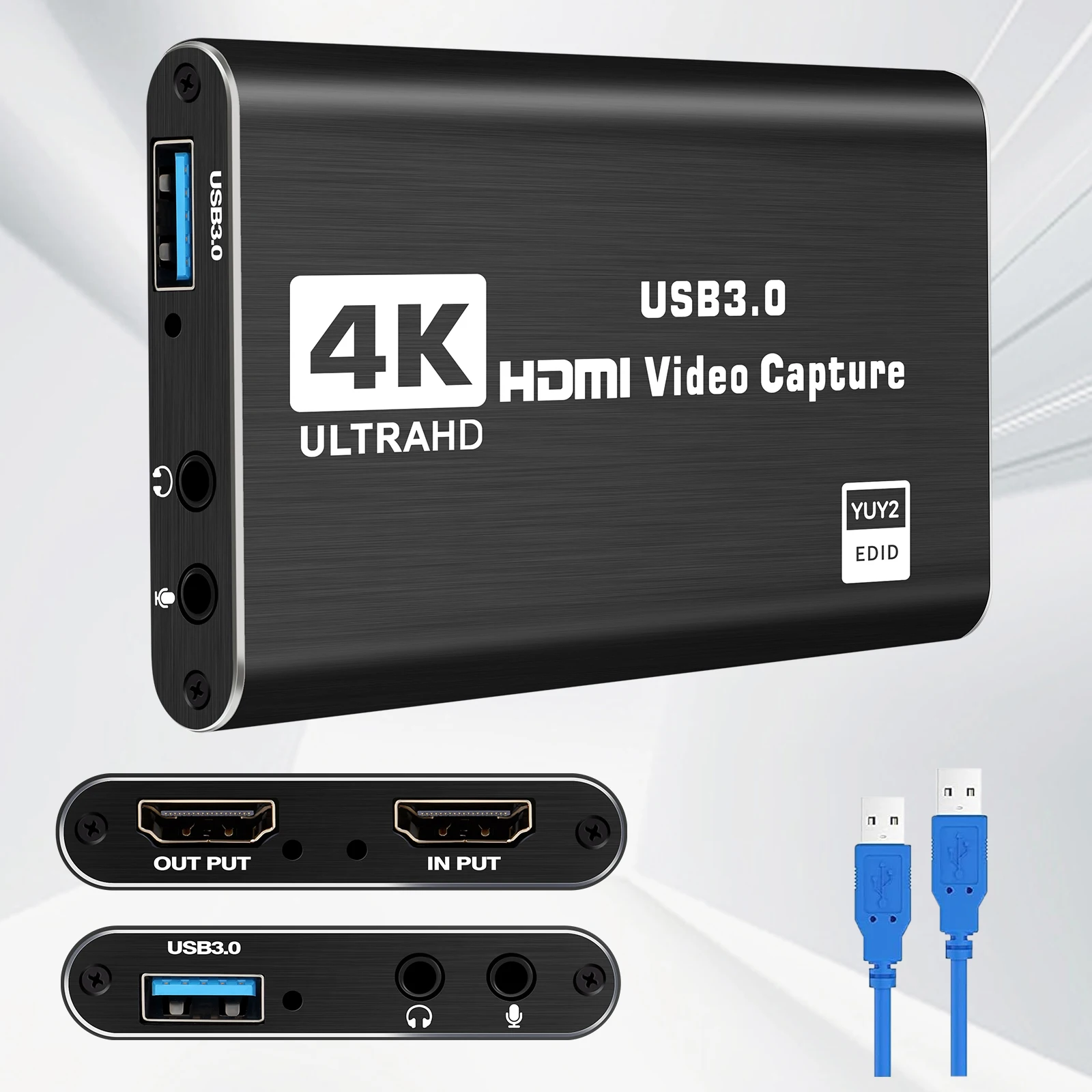 4K HDMI audio and video capture card with microphone and loop output 1080p 60fps suitable for gaming/live streaming/OBS/PS5/PC