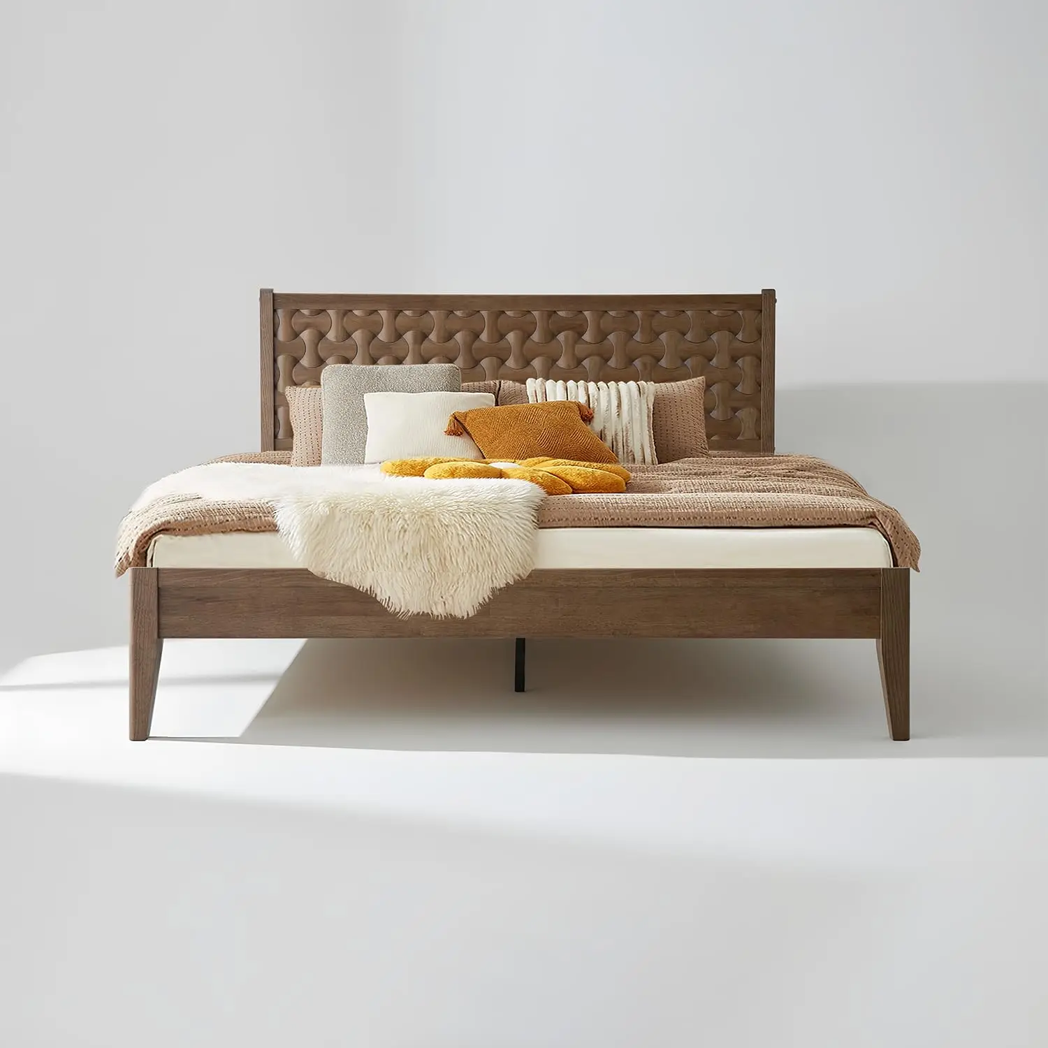 Solid Wood King Platform Bed Frame, 12 Slats Metal Legs No Box Spring Anti-Slip Noise-Free Easy Assembly Barnwood, Customized