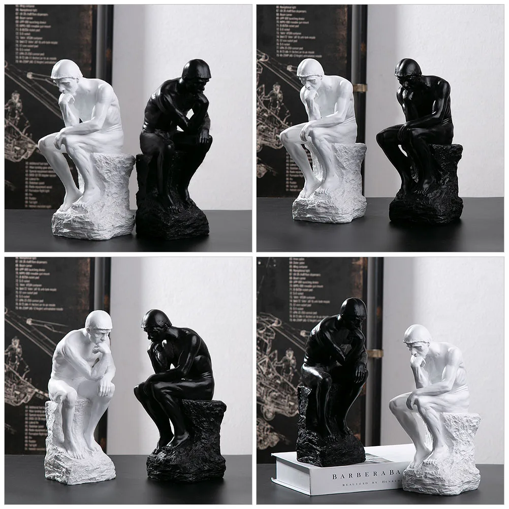 

Thinker Statue Resin Sculpture Nordic Style Minimalist Decorative Ornament for Home Office Desktop Shelf Decor