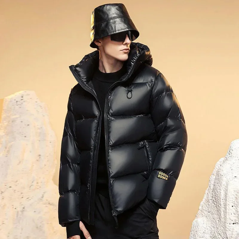 Winter Down Jacket Men Goose Coat For Waterproof Fashion Short Puffer Hood Black Luxury Brand Warm Feather