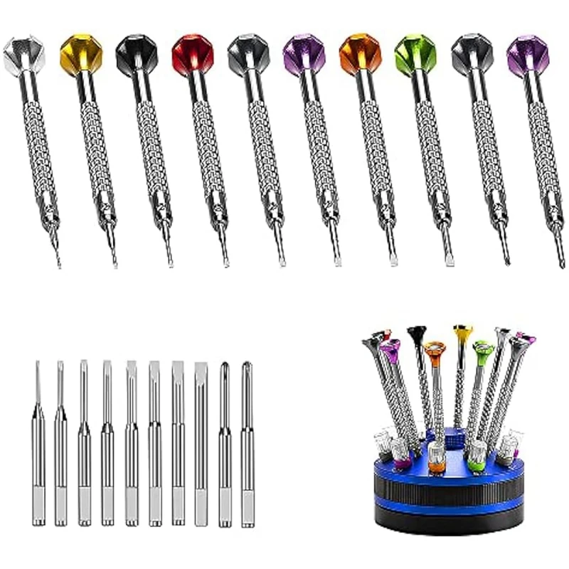 10Pc Precision Slotted And Crosses Screwdriver Set Different Size With Extra Replace Blades Watchmakers Tool For Jewelry Durable