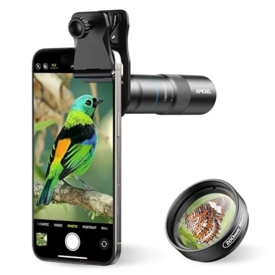 

APEXEL 10X Tele-Macro Pro Dual Lens 2-in-1 Portable Clip-On Telephoto Macro Lens for iPhone Compatible with S Almost All Smartp