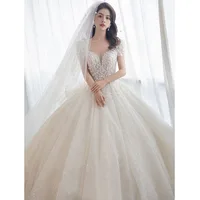 Luxury Short Sleeve Wedding Dress 2026 New Bridal Dress V Neck Beading Shinning Ball Gown Sweep Train Vestido  Noiva Customized