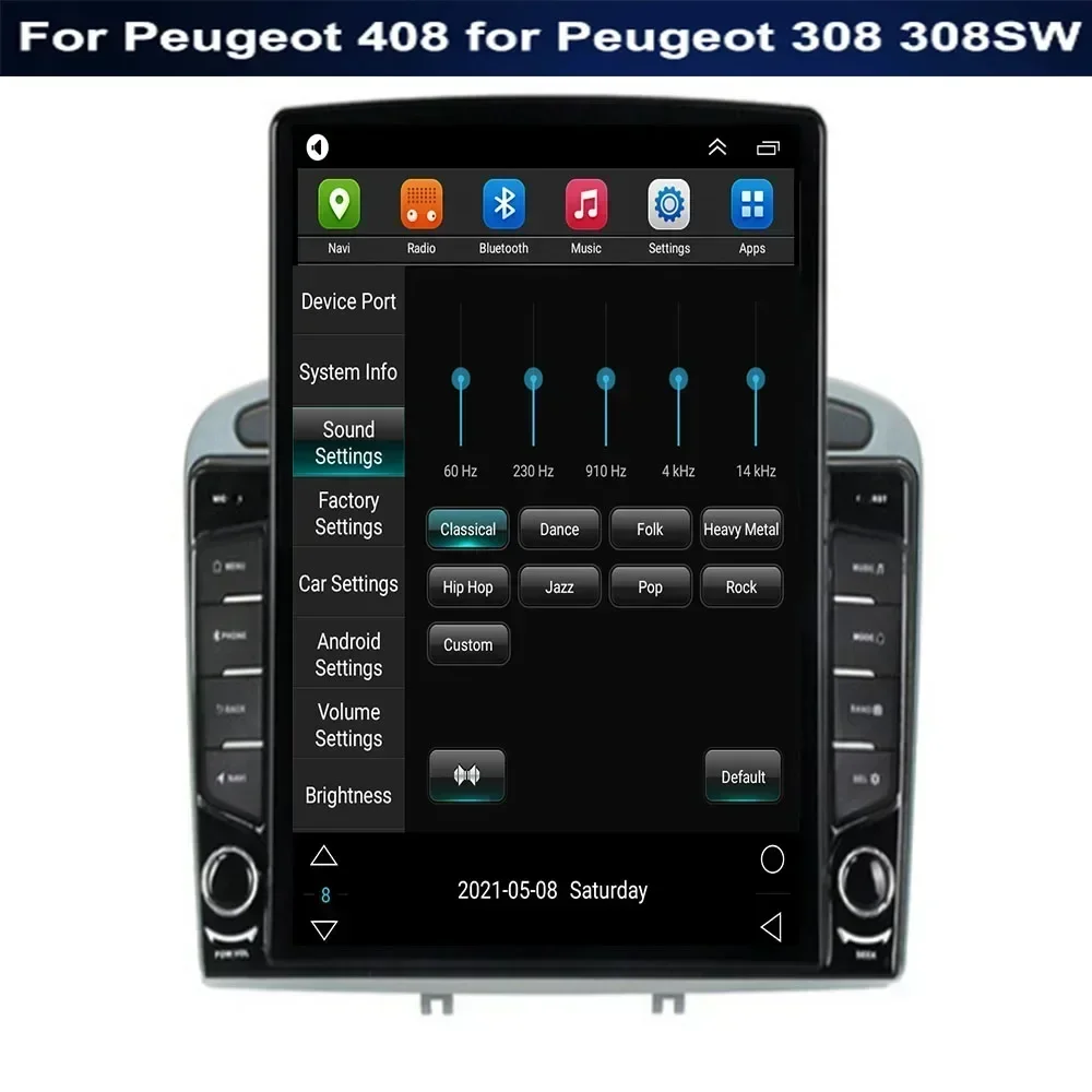 9.7" Android 13 For Peugeot 408 for Peugeot 308 308SW Tesla Type Car Radio Multimedia Video Player Navigation GPS RDS Camera