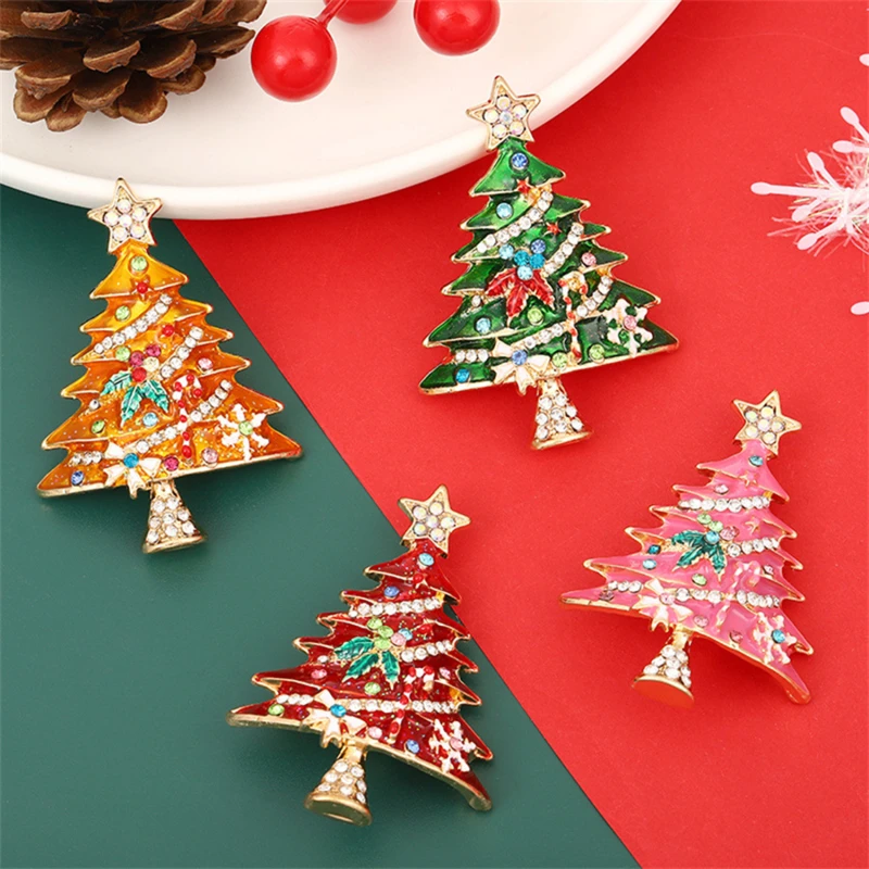 Rhinestone Beautiful Christmas Tree Brooches For Women Festivel Party Pin Home Decoration High Quality Enamel