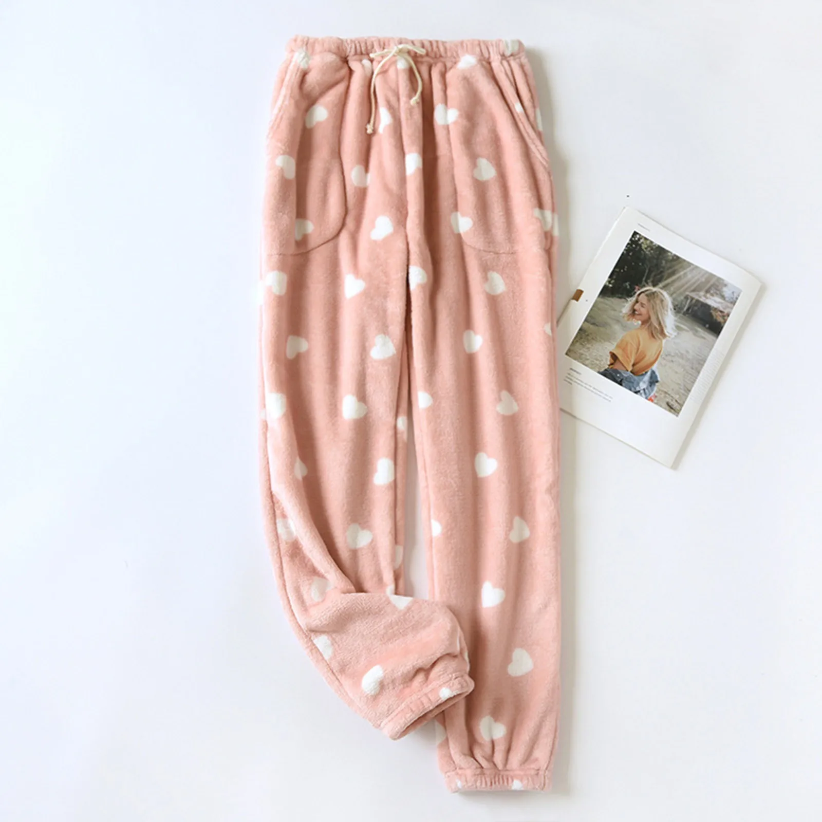 Female Winter Sleepwear Casual Home Pants Thicken Warm Women\'S Trousers Flannel Pants Pajama Bottoms Coral Fleece Lounge Wear