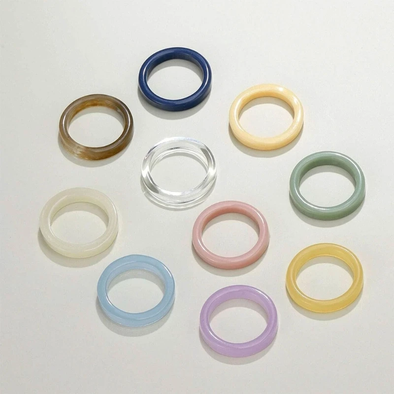 652F Minimalist Stacking Band-Ring Colorful Resin Rings Set Acrylic Thin Band-Ring Aesthetic Ring Valentine Day Gift Ornament