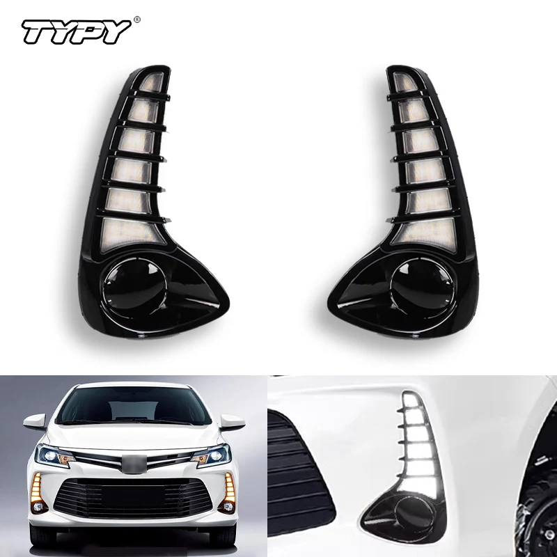 

TYPY автомобильный передний бампер, светодиодные дневные ходовые огни DRL для Toyota Vios 2020-2024, желтый, белый, указатель поворота, противотуманная фара