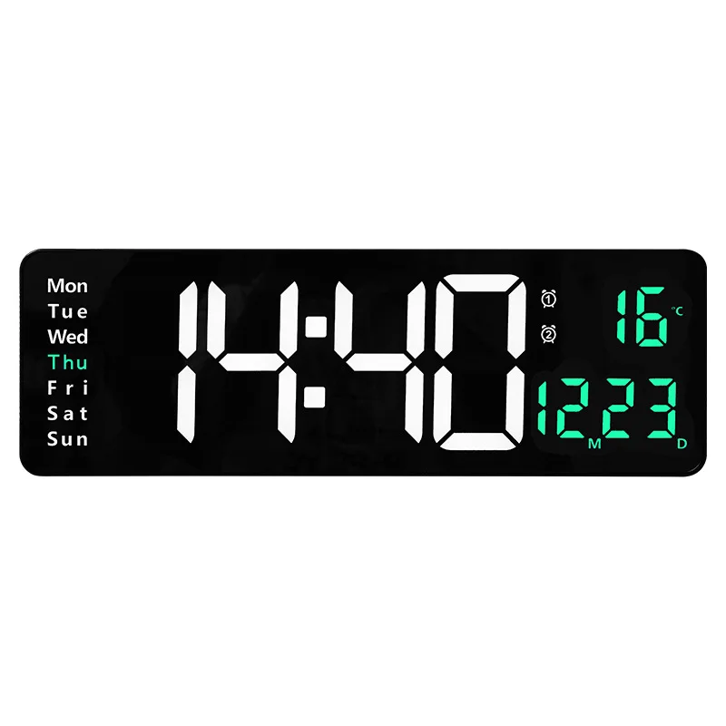 16-inch green Nordic digital wall clock 6626 with large screen function display, LED, temperature for living room home daily