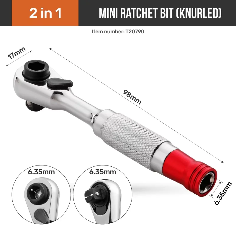 Hi-Spec 1/4 Doppelkopf-Schnellratschenschlüssel 72-T, doppelseitiger Mini-Steckschlüssel, Drehmomentschlüssel, Handwerkzeuge für Zuhause & Fahrrad – Detail 5