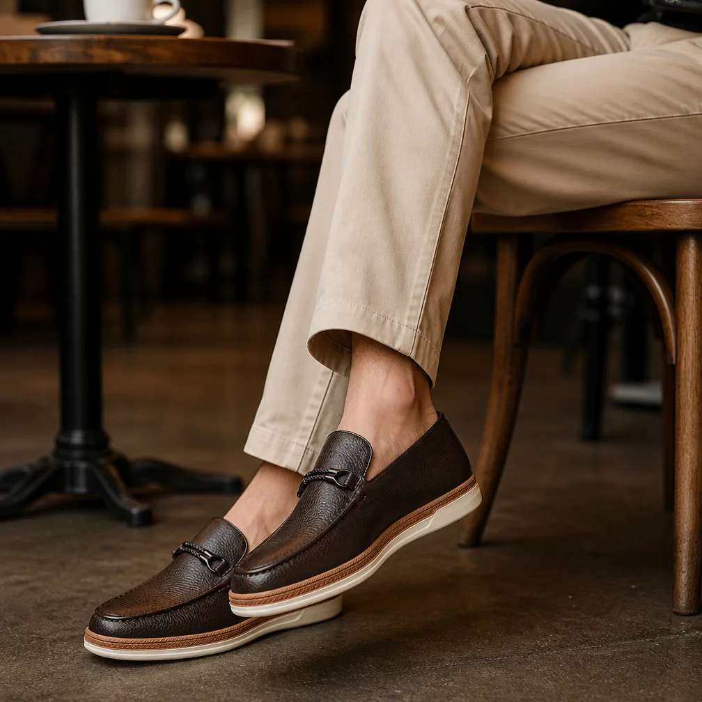 Desai Herren 2026 Herbst PU-Leder Horsebit Loafer Slipper Schuhe Rutschfeste Dicke Flache Sohle Komfortable Leder-Freizeitschuhe – Detail 5