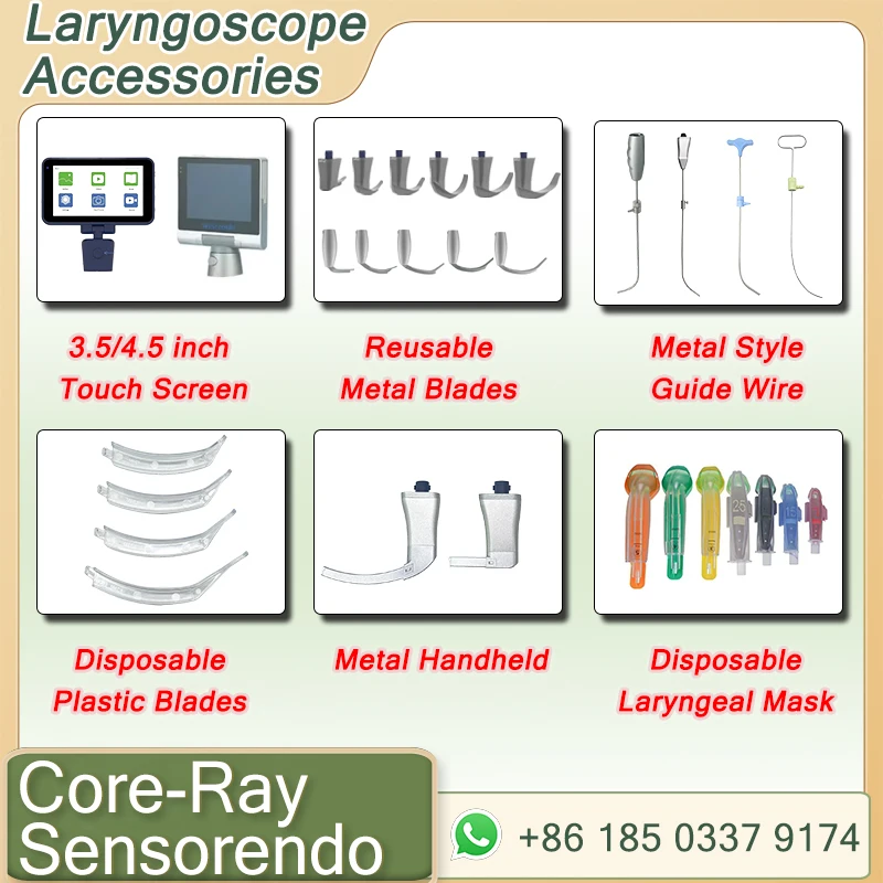 

Accessories for Video Laryngoscope Stainless Steel Blades, Laryngeal Mask Airway, guide wire, and Screen