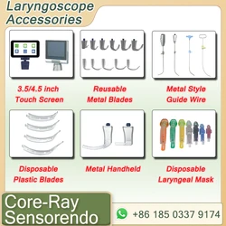 Accessories for Video Laryngoscope Stainless Steel Blades, Laryngeal Mask Airway, guide wire, and Screen