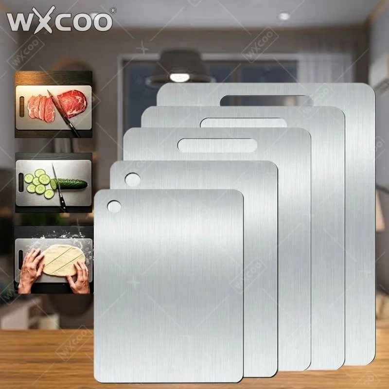 WXCOO Double Sided Thicken Chopping Boards Food Grade Stainless Steel 304 Anti-Slip Cutting Board for Meat Fruit