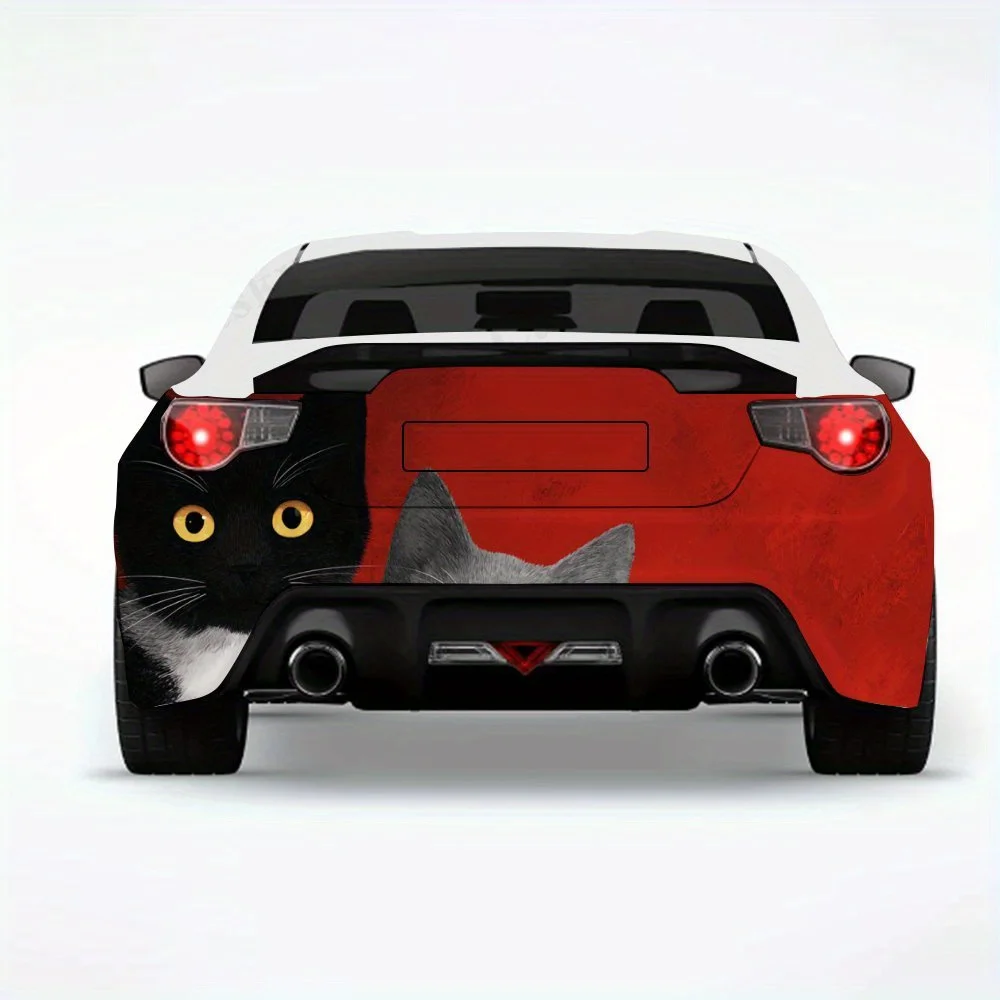 

Кошки с красным фоном - виниловая наклейка на заднюю часть автомобиля, водонепроницаемые самоклеящиеся виниловые наклейки для хвоста и бампера автомобиля, Decora