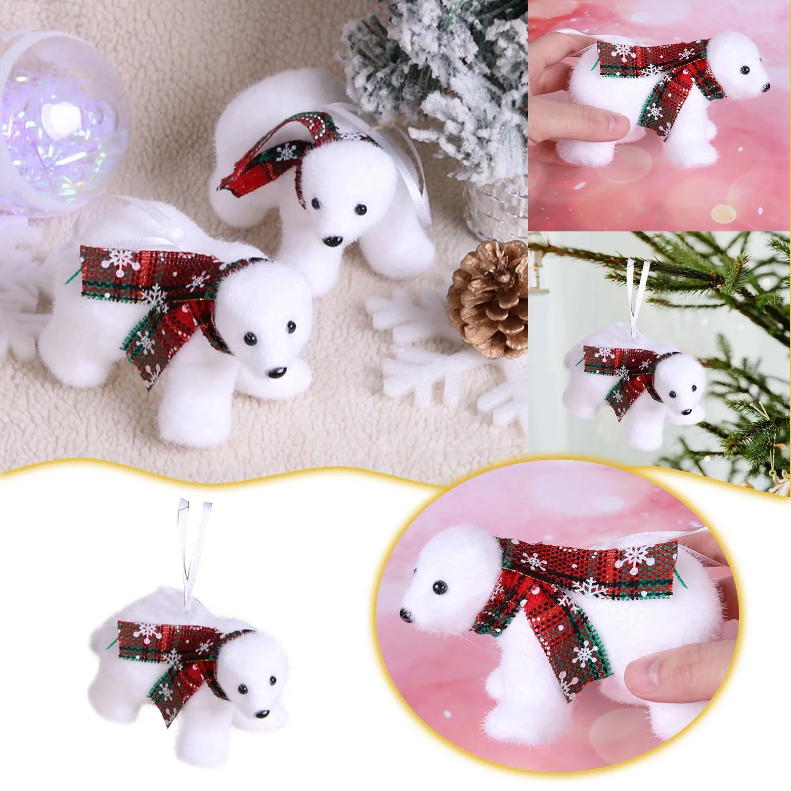 Christmas Decorations White Bear Pendants Christmas Tree Ornaments Polar Bear Figurines Christmas Outdoor Decorations