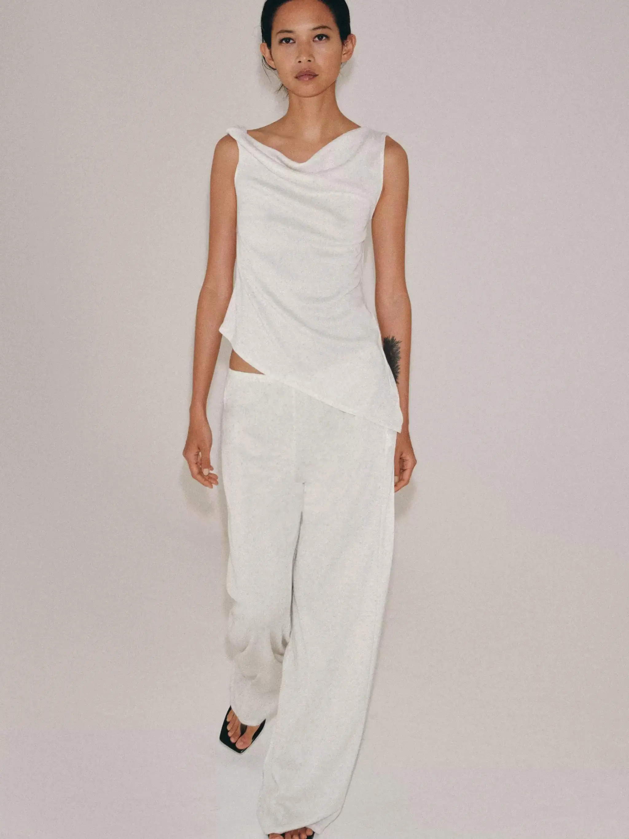 Summer New Asymmetric Holiday Top Straight Leg Pants Women's Fashion Ethnic Stage Costume Straight Tube Pants 2298007