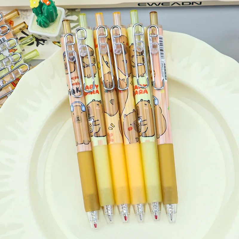

6 шт./кор., милая мультяшная ручка-капибала, стильная ручка для письма, гладкие и непрерывные чернила, студенческие офисные принадлежности, изысканные и интересные